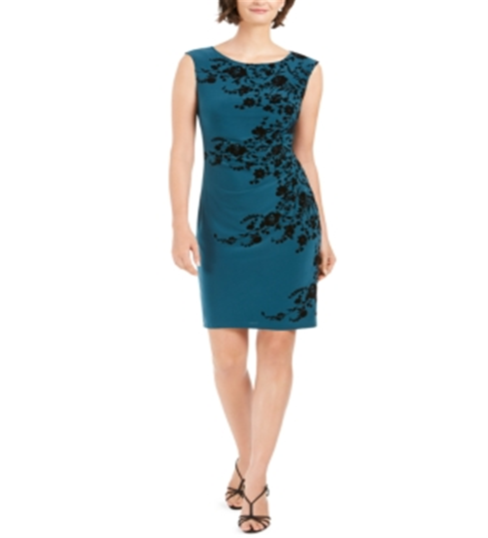 Vestido feminino Jessica Howard com bordado floral, sem mangas, gola alta, acima do joelho, para usar no trabalho, verde, tamanho 12, pequeno