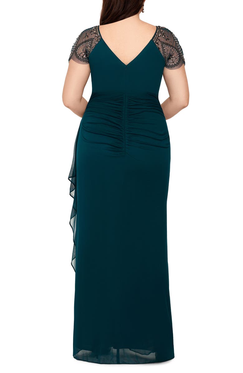 Vestido de noite feminino Xscape com bainha de malha embelezada, verde, tamanho pequeno pequeno