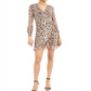Vestido envelope feminino Bar III com babados e estampa animal, marrom, tamanho X-S