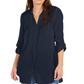 Túnica feminina lisa com botões, azul, tamanho M, da INC International Concepts