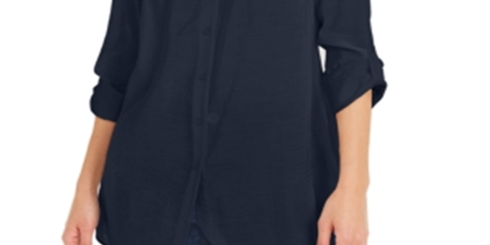 Túnica feminina lisa com botões, azul, tamanho M, da INC International Concepts