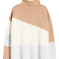Suéter feminino com patchwork e gola funil, marrom, tamanho médio, da French Connection