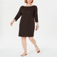 Vestido feminino Karen Scott com decote canoa e tachas, marrom, tamanho pequeno G