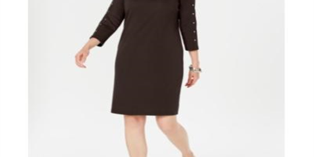 Vestido feminino Karen Scott com decote canoa e tachas, marrom, tamanho pequeno G