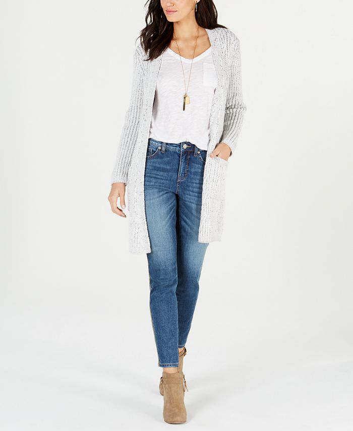 Cardigan feminino de malha chenille com frente aberta, tamanho PP, branco
