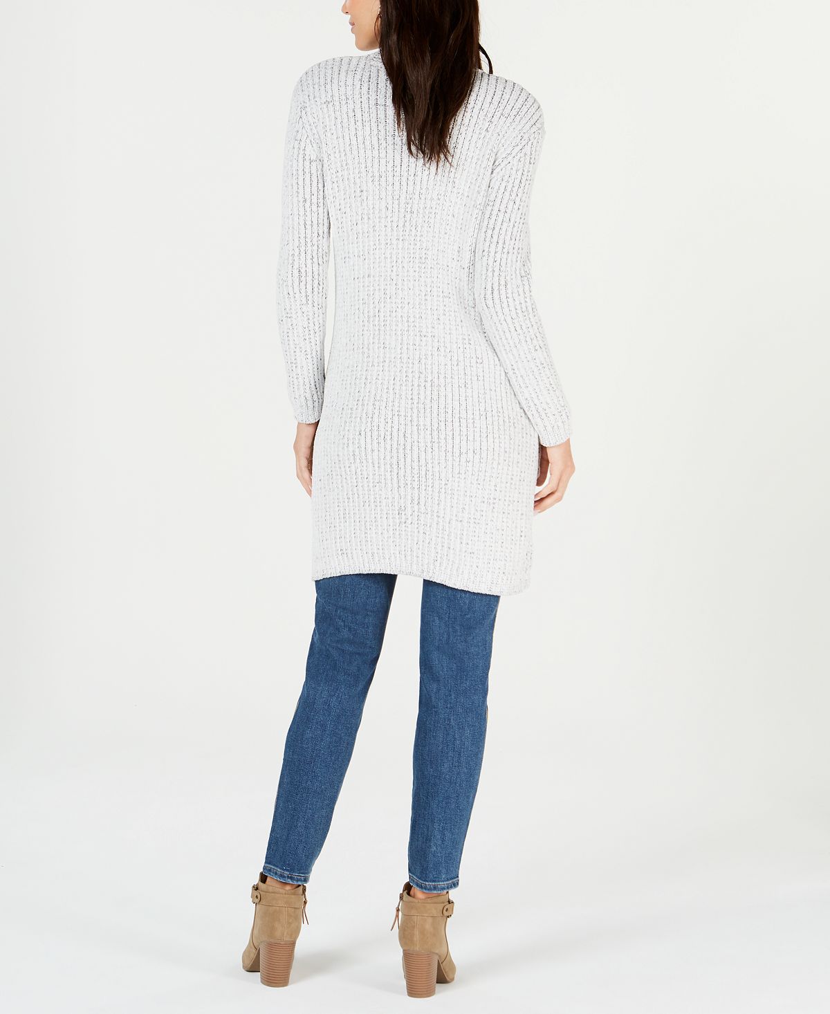 Cardigan feminino de malha chenille com frente aberta, tamanho PP, branco