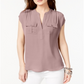 Blusa feminina de manga curta e decote em V INC International Concepts, rosa, tamanho grande