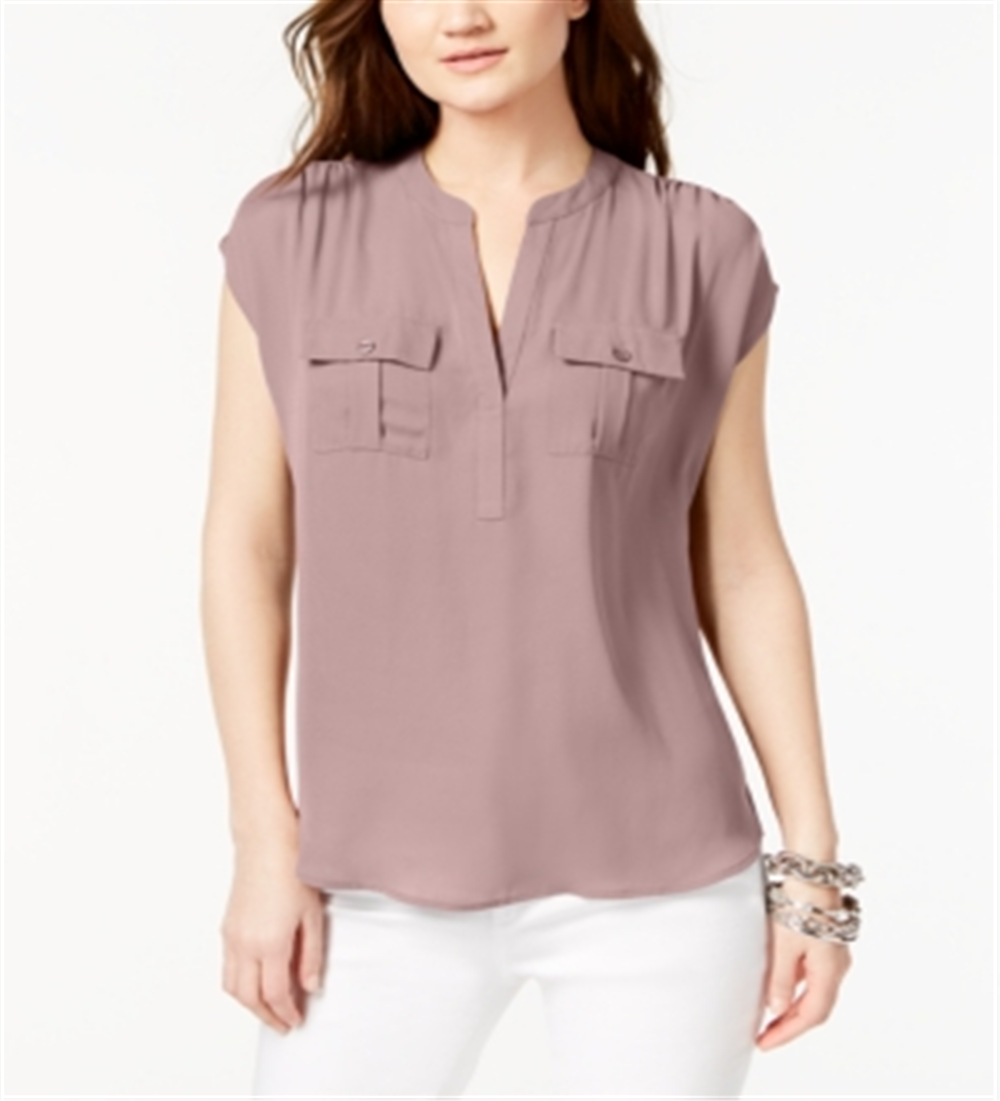 Blusa feminina de manga curta e decote em V INC International Concepts, rosa, tamanho grande