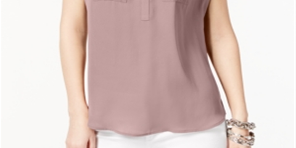 Blusa feminina de manga curta e decote em V INC International Concepts, rosa, tamanho grande