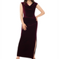 Vestido longo formal com fenda e zíper, manga curta, gola alta, roxo, tamanho 4, pequeno, feminino Xscape