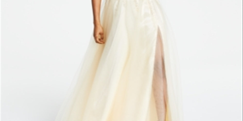 Vestido de festa infantil Blondie Nites Junior's Embellished Illusion, amarelo, tamanho 15