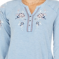 Blusa feminina de algodão bordado com decote dividido, azul, tamanho pequeno P