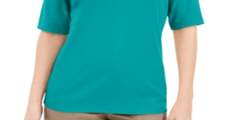 Blusa feminina Karen Scott com decote em V e detalhe de botão, cinza, tamanho pequeno