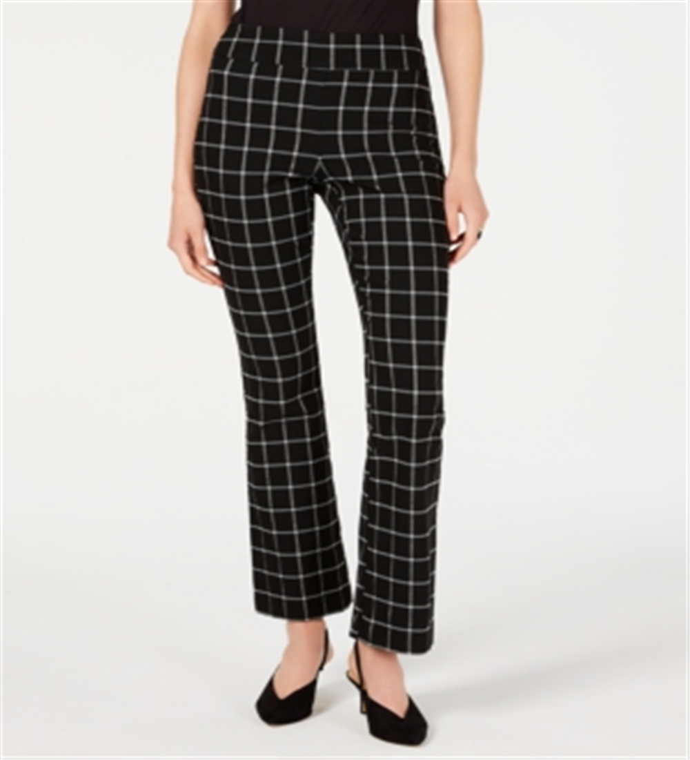 Calça Bootcut com Estampa Windowpane para Mulheres INC, Preta, Tamanho 4