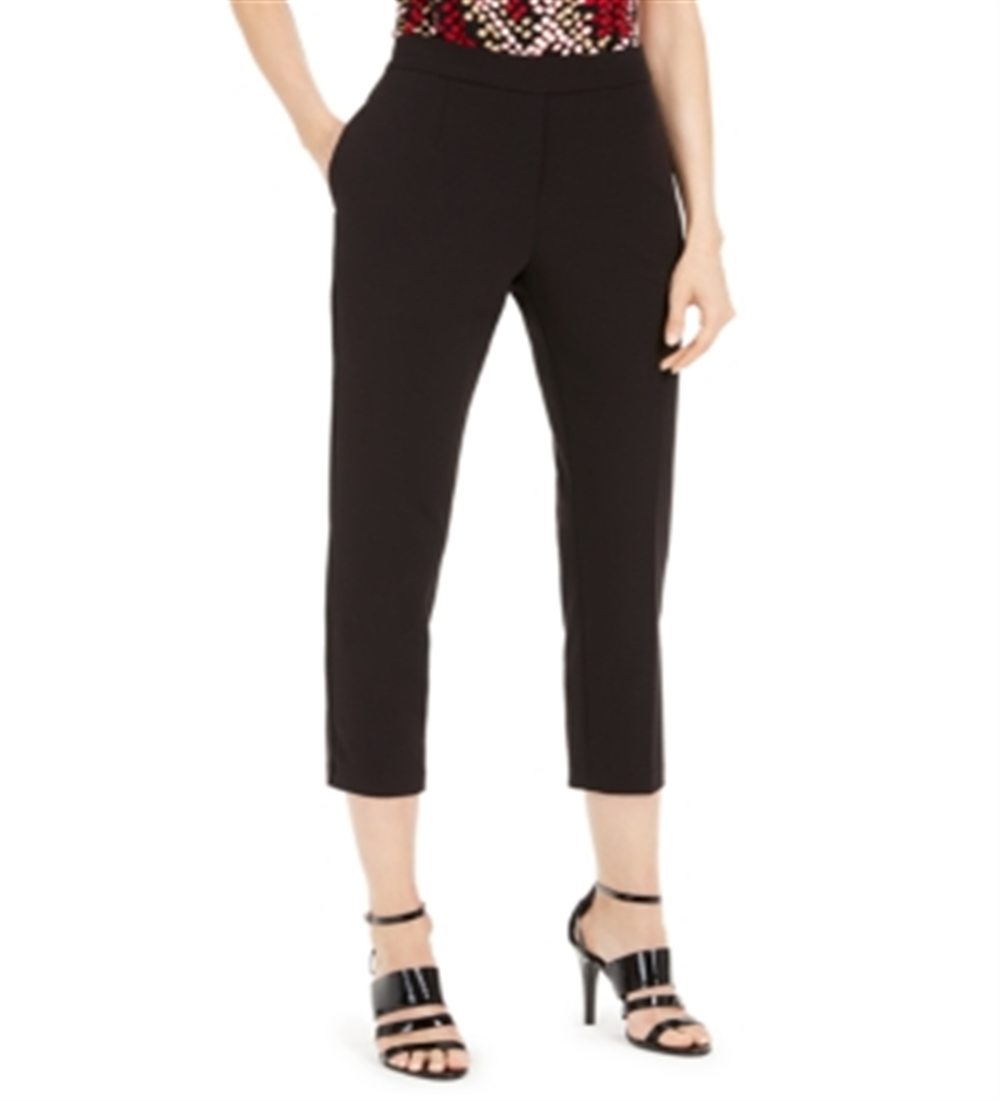Calça feminina Calvin Klein cropped com acabamento canelado, preta, tamanho 2, pequena