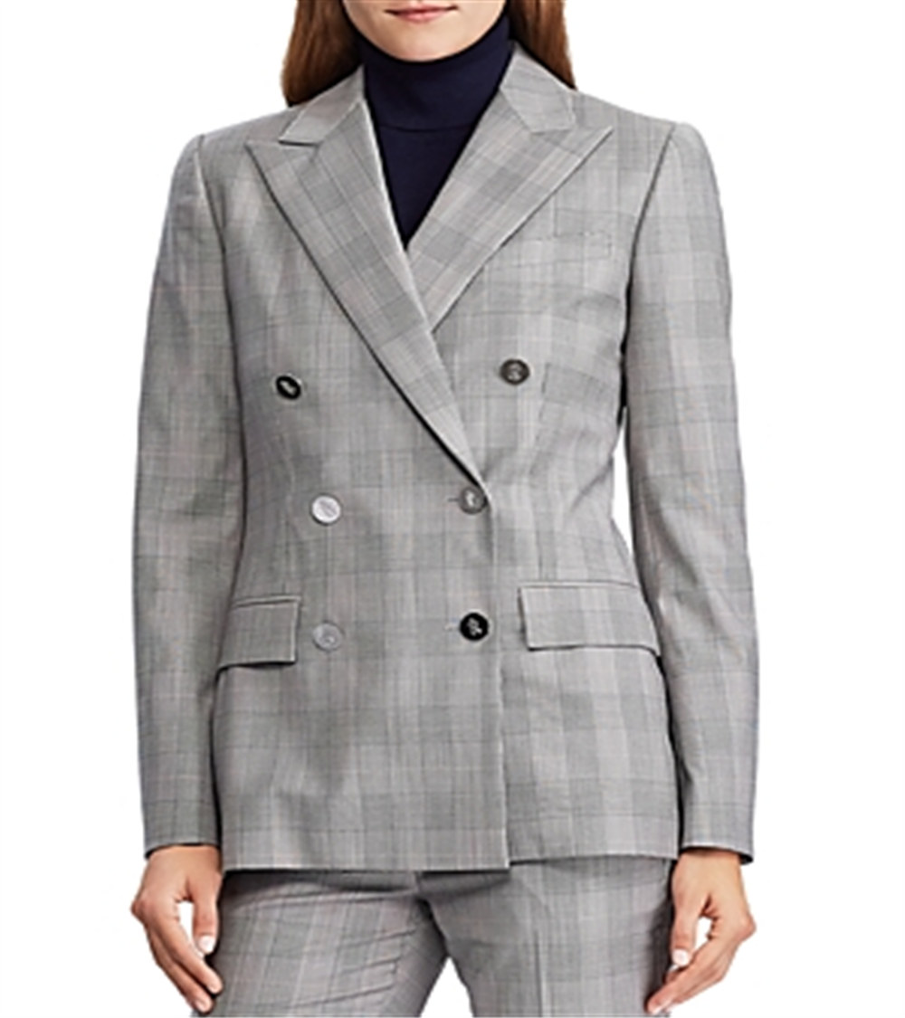 Ralph Lauren Blazer feminino xadrez Ryen Business abotoamento duplo cinza tamanho 8