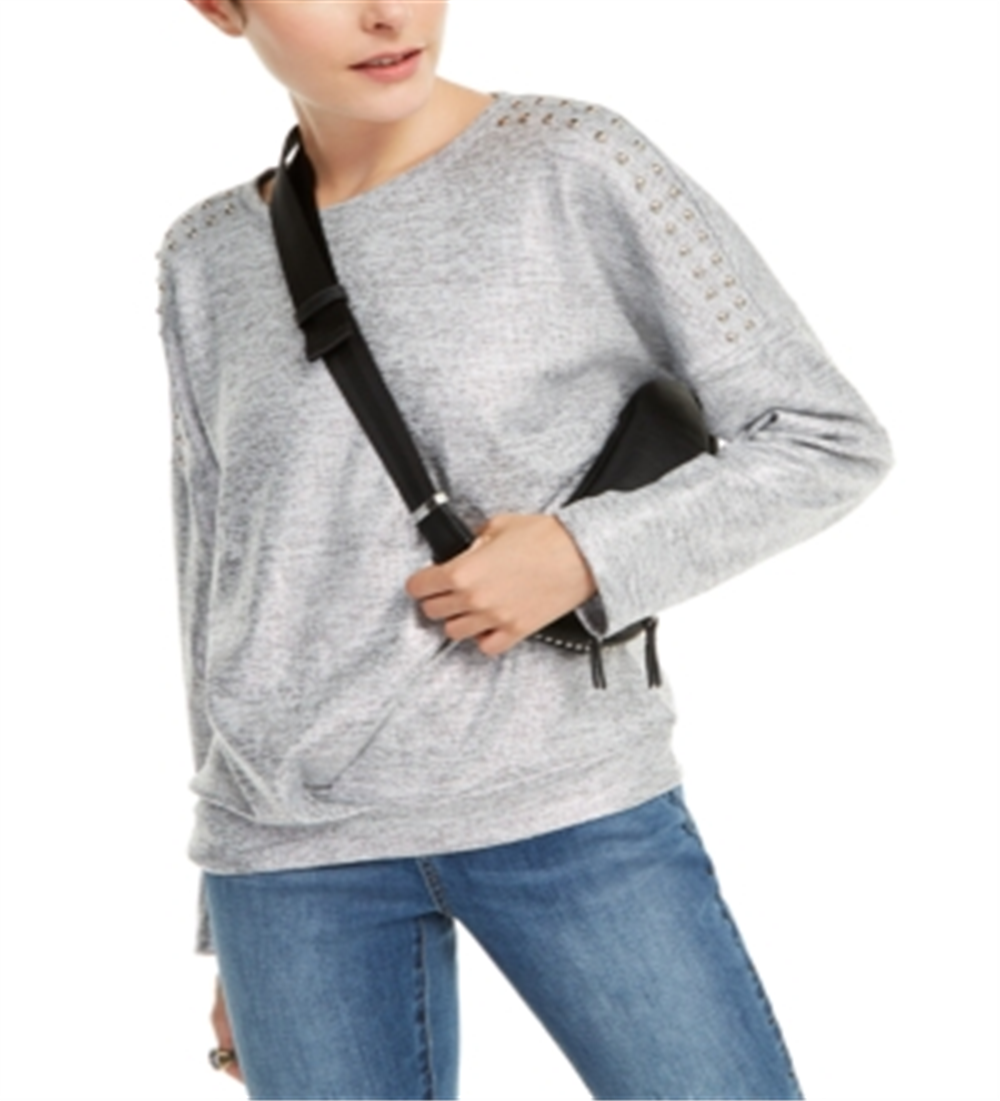 INC International Concepts Feminino Novo Heather Glitter Gola Redonda Manga Longa Casual Top Cinza Tamanho Grande