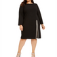 Vestido Calvin Klein Feminino Plus Size Bainha com Fenda Brilhante Preto Tamanho 20W