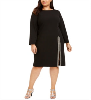 Vestido Calvin Klein Feminino Plus Size Bainha com Fenda Brilhante Preto Tamanho 20W