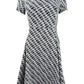 Vestido feminino DKNY Wavey Plaid manga curta ajuste flare preto tamanho 14