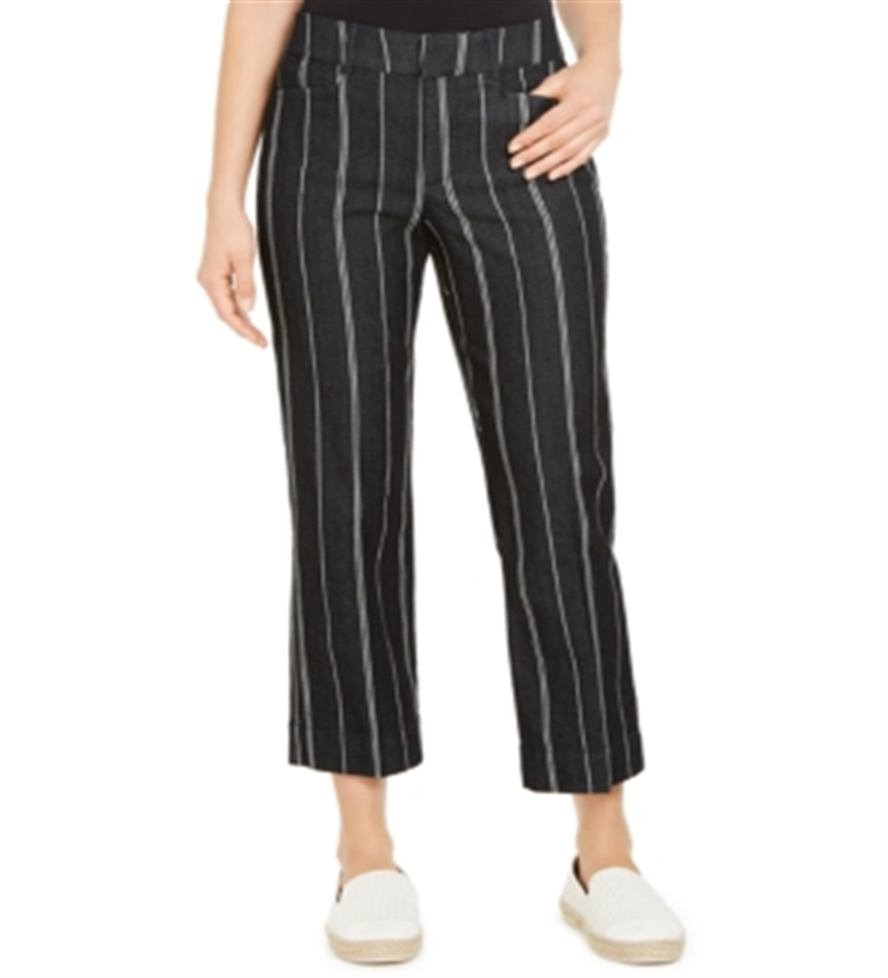 Calça cropped listrada feminina Charter Club com controle de barriga, azul, tamanho 10