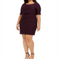 Vestido tubinho acima do joelho com decote em joia e manga curta canelada Connected feminino, tamanho 18W, roxo