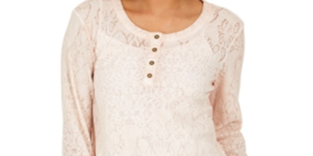 Top Henley de renda feminino Style &amp; Co, rosa, tamanho XX-G