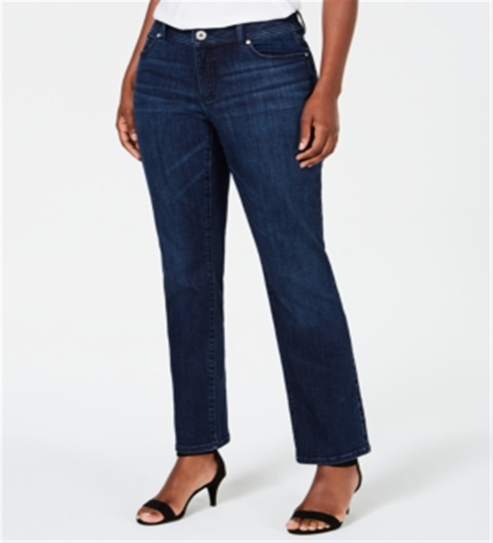 Calça jeans feminina Curvy Fit, perna reta, azul, tamanho 2, da INC International Concepts