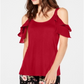 Blusa feminina com babados e ombros descobertos, INC International Concepts, vermelha, tamanho XS