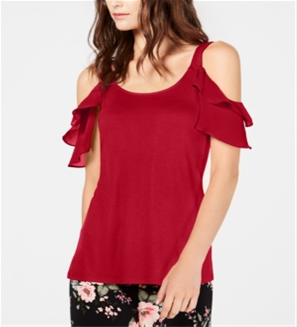Blusa feminina com babados e ombros descobertos, INC International Concepts, vermelha, tamanho XS