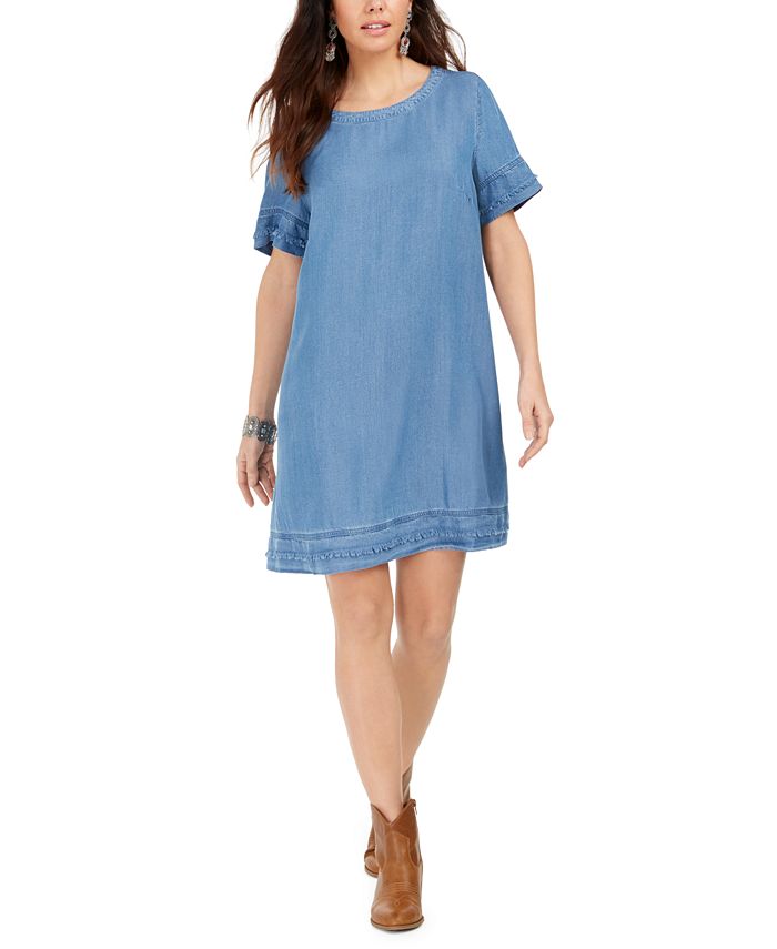 Vestido camiseta jeans com franjas feminino Style &amp; Co, azul, tamanho X-S