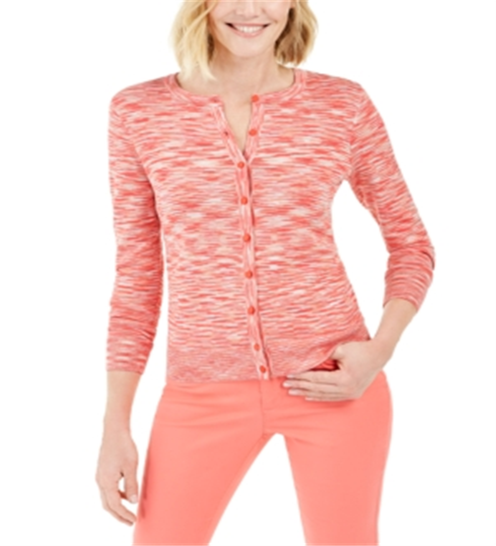 Cardigan feminino com botões tingidos no espaço, rosa, tamanho pequeno, Charter Club