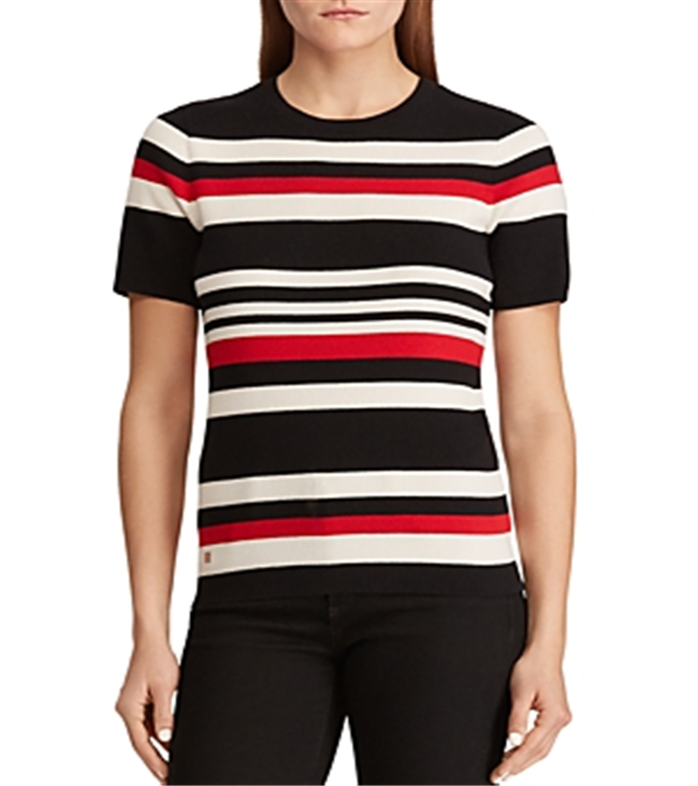 Blusa listrada de algodão mesclado Ralph Lauren, roupa feminina, preta, tamanho M