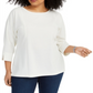 Top texturizado feminino Charter Club Plus, branco, tamanho 3X