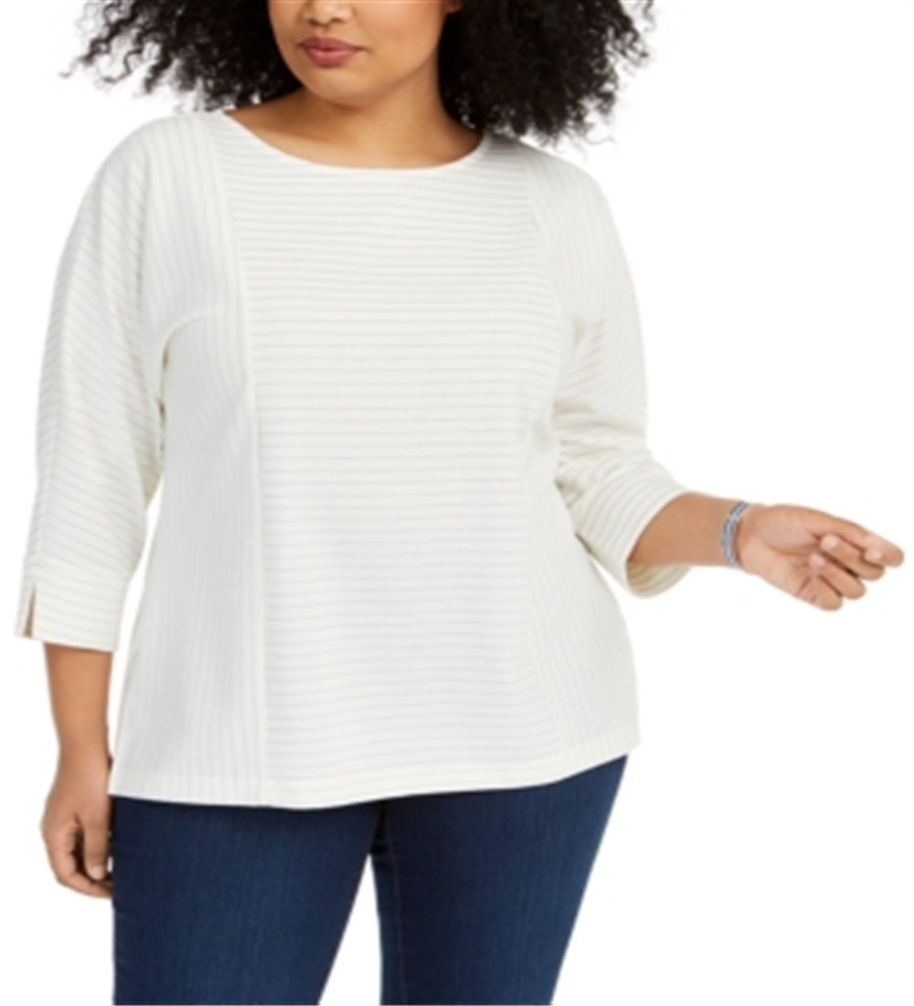 Top texturizado feminino Charter Club Plus, branco, tamanho 3X