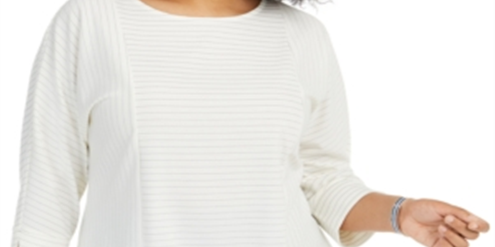 Top texturizado feminino Charter Club Plus, branco, tamanho 3X