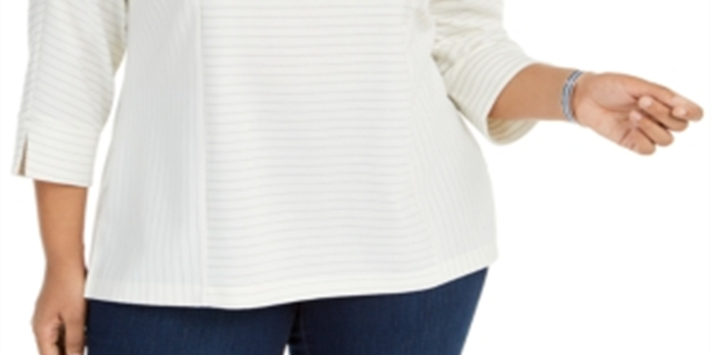 Top texturizado feminino Charter Club Plus, branco, tamanho 3X