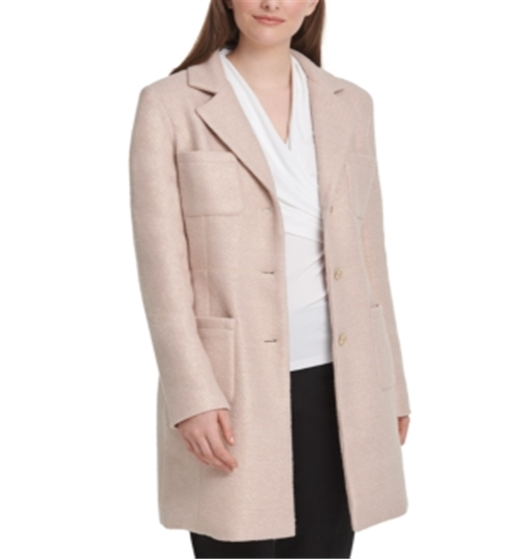 Jaqueta DKNY Feminina Foil Boucle com Quatro Bolsos, Rosa, Tamanho 2