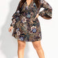 Vestido curto feminino City Chic, moderno, plus size, com babados, mangas curtas, estampa floral, preto, tamanho M/18