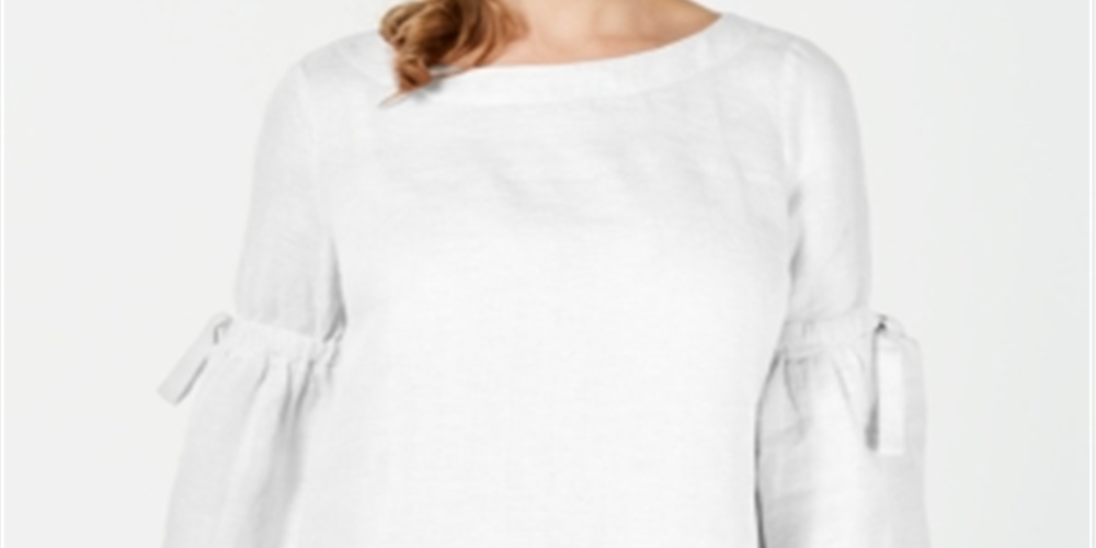 Blusa feminina Charter Club de linho com manga sino, branca, tamanho X-S