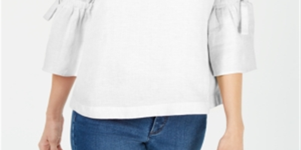 Blusa feminina Charter Club de linho com manga sino, branca, tamanho X-S