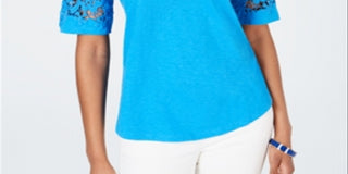 Calvin Klein Feminino Algodão Renda TrimTop Azul Tamanho X-Grande