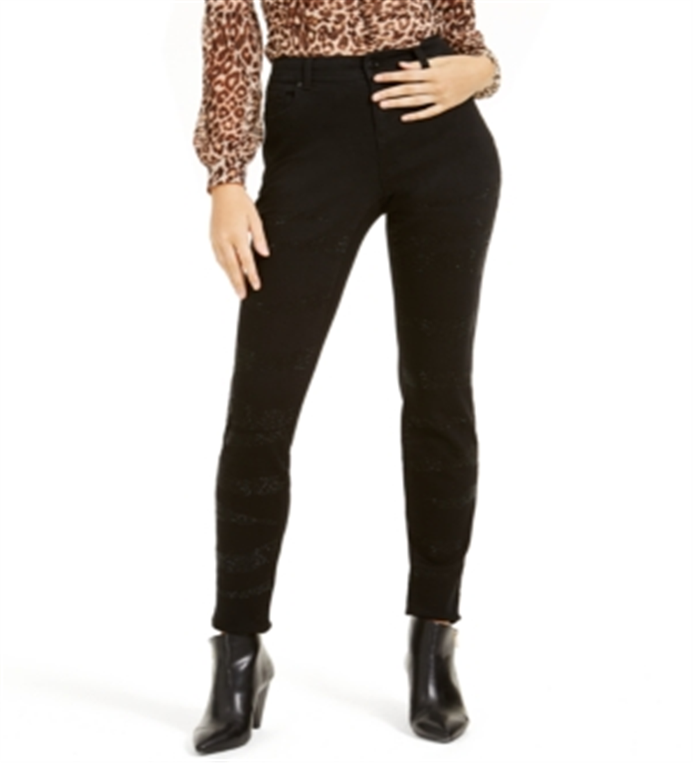 Calça jeans skinny feminina com estampa de zebra e curvas da INC International Concepts, preta, tamanho 4