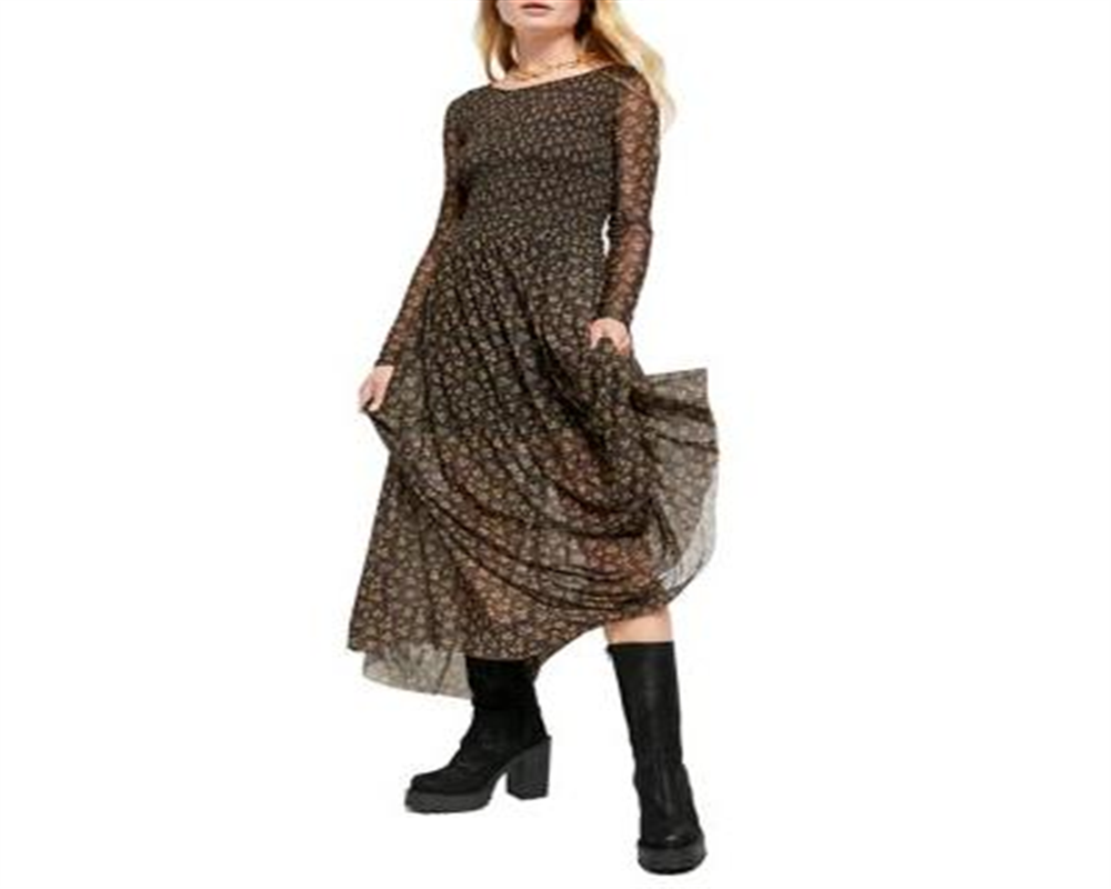 Vestido midi de malha Hello and Goodbye da Free People para mulheres, preto, tamanho grande