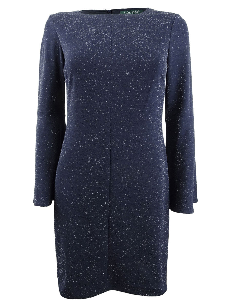 Vestido feminino Ralph Lauren Metallic Ponte Azul Tamanho 8 Petite