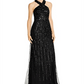 Vestido frente única com contas Adrianna Papell feminino, preto, tamanho 12