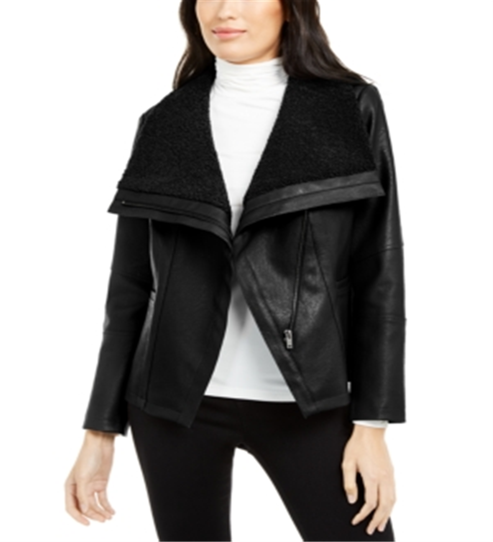 Blazer feminino Alfani com pelo sintético liso, preto, tamanho extragrande