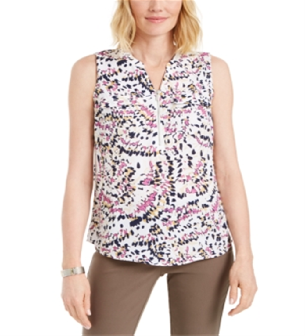 JM Collection Top feminino sem mangas com zíper frontal estampado rosa tamanho XS