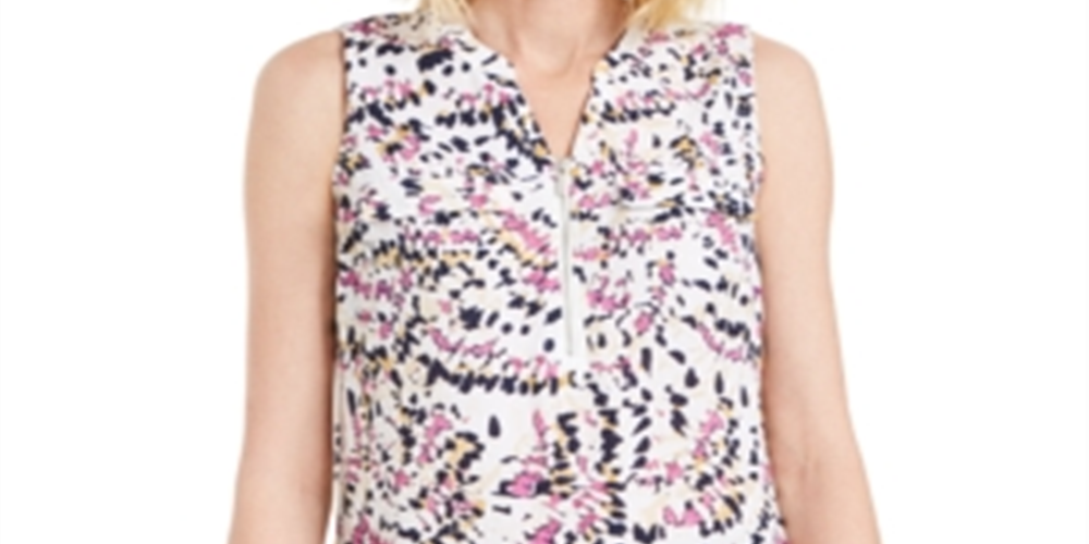 JM Collection Top feminino sem mangas com zíper frontal estampado rosa tamanho XS