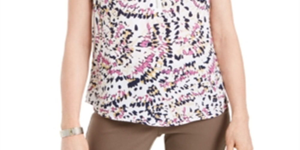 JM Collection Top feminino sem mangas com zíper frontal estampado rosa tamanho XS